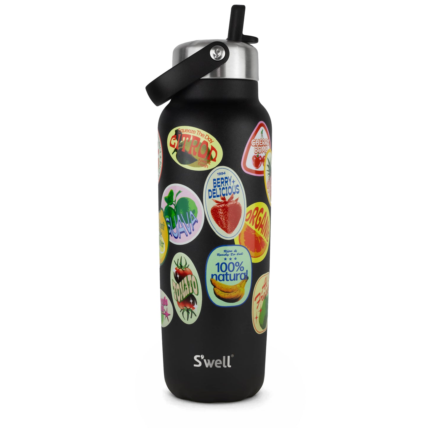 explorer-with-flip-straw-lid-40oz-m1 01_Swell_Fruit_Stand_Stamp_Pattern_Onyx_Black_Front.jpg